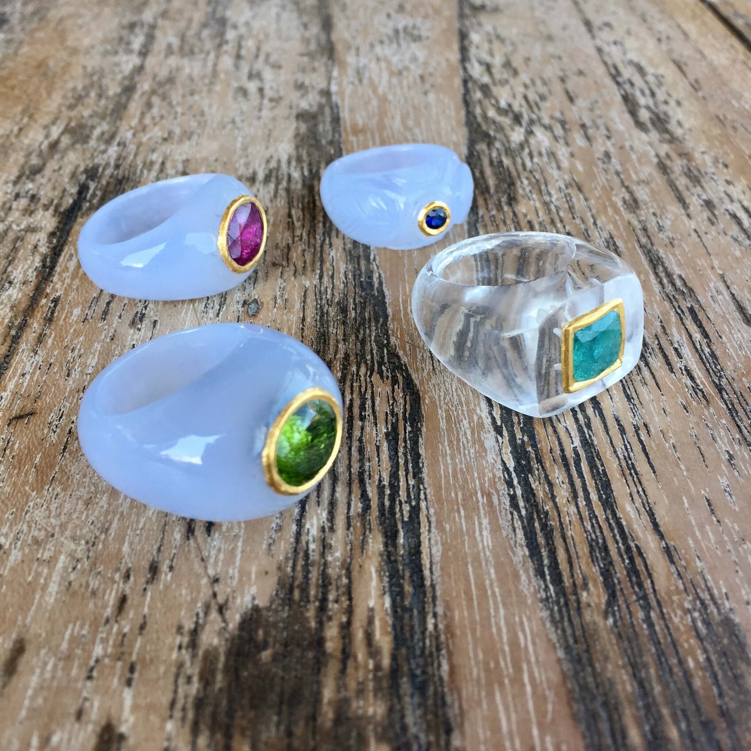 Carved shop gemstone rings